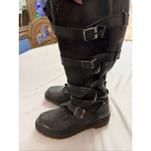 Dr Doc Martens Phina Leather Combat Moto Boots Size 8 Walking Dead Goth Raver